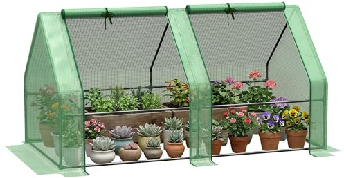 Outsunny Invernadero de Jardín Terraza 180x90x90 cm Caseta Tubo de Acero con 2 Ventanas Enrollables Casa de Vivero Cultivo Verde
