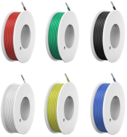 HUAZIZ 24 AWG elektrisk trådset 24 Gauge silikon eltråd förtennad kopparkabel 6 färger 10 meter per elkabel kroktråd flexibel och mjuk för gör-det-själv