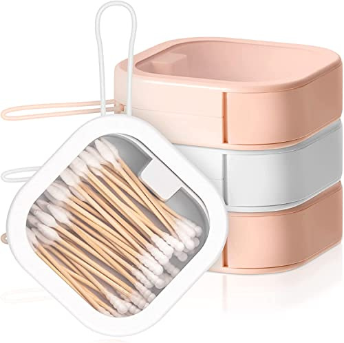 Nvhaly 4 Pcs Hair Tie Organizer, Portable Hair Accessory Storage Containers Small Stackable Hair Ties Qtip Travel Holder Cotton Swab Dispenser Hair Accessories Organizer Box(4PCS,(2Pink+2white))