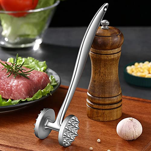 Heavy Duty Metal Meat Tenderizer Stainless Steel Hammer Mallet Double-Sided Design Kitchen Tool, Meat Pounder Hammer for Beef, Chicken, Fish,Chicken Breasts,Steak,Pork, Kitchen Cooking (Plain, Plain)