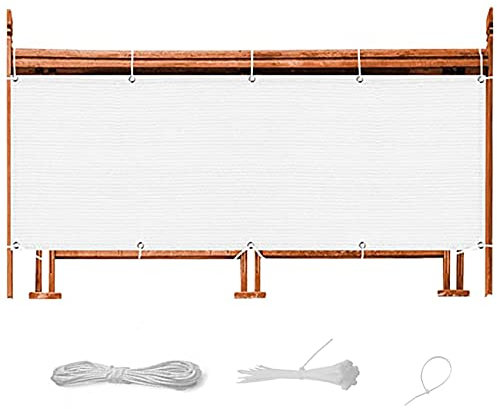 Balkonverkleidung 145 x 200 cm UV- und Wetterbeständig Windschutz Matte mit Ösen und Kordel für Gartenzaun Balkonzaun, Weiß