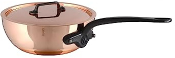 Mauviel M'Heritage M150CI 1.5mm Polished Copper & Stainless Steel Chef Pan With Lid, And Cast Iron Handles, 3.6-qt, Made in France
