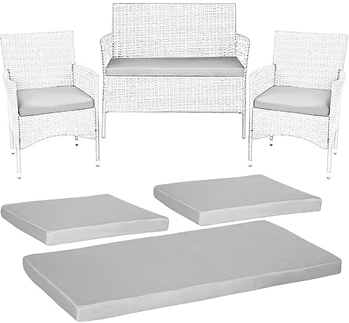 KISAA Living Outdoor Garden Rattan Cushions | 3-Piece Set for Rattan Patio Furniture | Comfy Seat Pads with Removable Cover | Water-Repellent, Durable, and Lightweight (Grey)