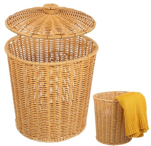 PRETYZOOM Cesto Porta Biancheria Con Coperchio 11.42X9.25X7.87 Pollici Contenitore Portatile in Vimini Per Organizzazione Casa Abiti Sporchi Giocattoli E Spazio Interno