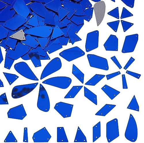 PH PandaHall 144 Stück Spiegel Strasssteine Zum Aufnähen 8 Formen Unregelmäßige Acrylspiegel Zum Aufnähen Bunte Blaue Spiegelfliesen Spiegel Für Kostüm Abendkleid Kleidung Hallween Hochzeit