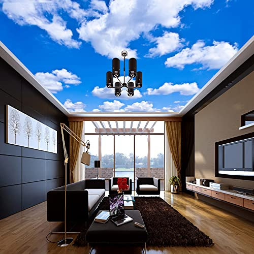 LUXINSHISU Deckenwandmalerei 3D-Wohnzimmertapete blauer Himmel weiße Wolken natürliche Landschaft Schlafzimmer Dachdekoration Wandaufkleber Kunstaufkleber Malerei