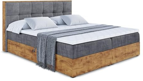 ALTDECOR Boxspringbett mit Matratze und Lattenrost, Topper, Fußteil,Polsterbett mit Bettkasten, Bett mit Stauraum H3-Matratze, Doppelbett, Boxbett - LOLLI7-200x200 - Dunkelgrau Casablanca