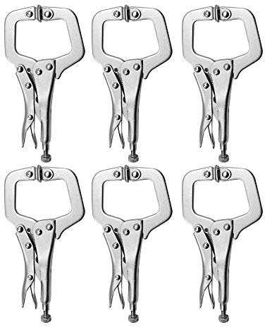 Hoypeyfiy 6pcs Metal Grip Locking C Clamp Pliers with Adjustable Screw and Swivel Pads, Easy and Quick Release Welding Pliers for Uneven Surfaces, Angles, Crafts and Hobbies (13.3cm/5.23 Inches)