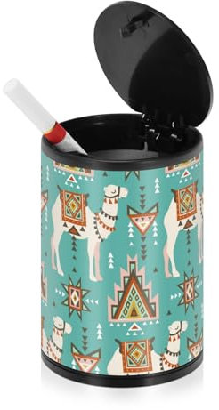 Ägyptische Kamelnation Blaugrüner Aschenbecher für Zigaretten, groß, mit Deckel, Edelstahl, tragbares Autozubehör, Outdoor-Aschenbecher für Reisen, Auto, LKW