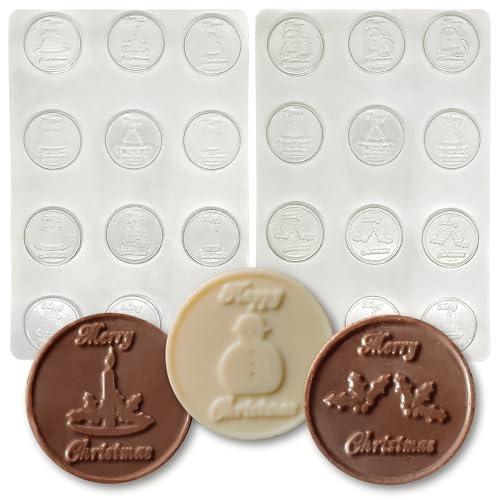 Christmas Chocolate Coin Moulds Round - 10g - Packs of 24 or 48 - Christmas Stocking Filler (24 Moulds)