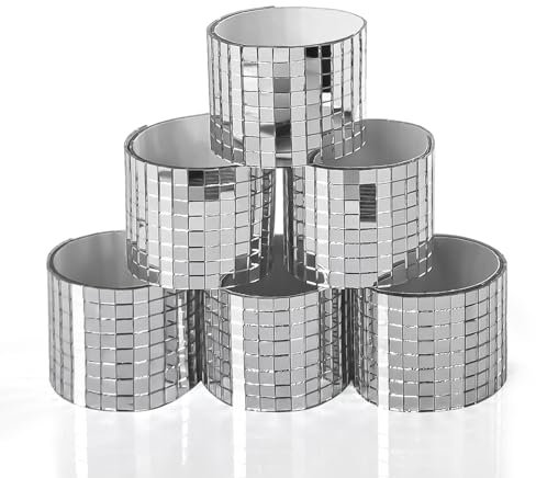 Art3dwallpanels 6 Pack Self-Adhesive Glass Mirror Mosaic Tiles 2364 Pieces Small Square Mirror Tiles Sticker for DIY Craft Decoration, Disco Ball Silver