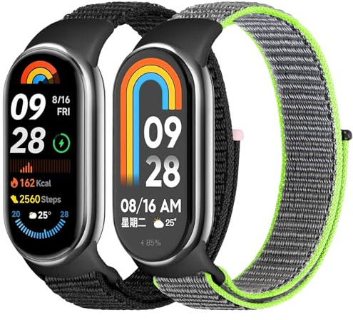 Tiptops Nylon Armband Nur Kompatibel für Xiaomi Smart Band 9/8 Damen Herren, 2 Stück Atmungsaktive Nylon Armband Sport Solo Loop Ersatzbänder für Xiaomi Mi Band 8/9