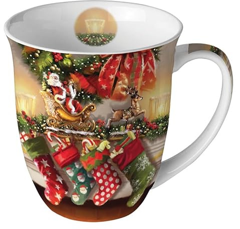 Ambiente Porzellan Tasse ca. 400ml Becher Bone China Mug Für Tee Oder Kaffee Herbst Winter Weihnachten Christmas Hanging stockings