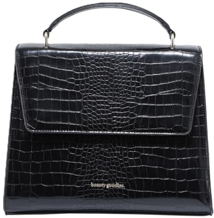 BEAUTYGOODIES - Große isolierte Lunchtasche, schwarze Krokodil-Geldbörse und Tasche für Arbeit, Mittagessen und Picknicks. Designer Croc mit veganem Leder, klassische, isolierte Lunchtasche für Damen