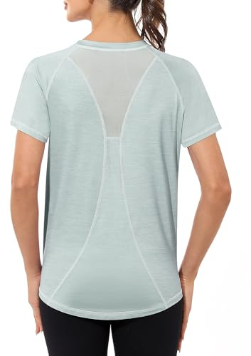 Gyabnw Sportshirt Damen Kurzarm Sport Oberteil Fitness Funktionsshirt Locker Laufshirt Atmungsaktiv Wandershirt Yoga Gym