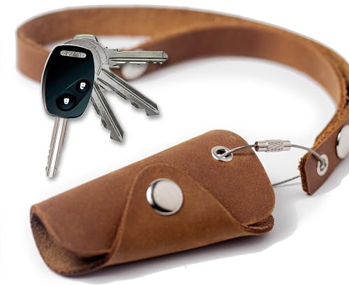 Llavero Organizador de Llaves de CUERO - Estuche Funda de Piel protector para 1-5 llaves Premium - Ideal regalo UNISEX - Porta llaves Vintage Minimalista Original - Incluye TIRA de CUERO (Brown)