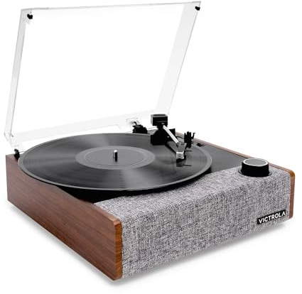 Victrola Eastwood II Tourne-Disque Finition Noyer avec Haut-parleurs, Bluetooth 5.1 et Technologie Vinyl Stream, Lecteur Vinyle à 3 Vitesses, Cartouche Audio Technica AT-3600LA