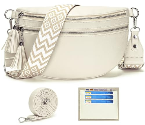 LANXINGLUO bauchtasche damen beige umhängetasche damen beige crossbody bag Mit Kreditkartenfach und 2 Schultergurten gürteltasche damen