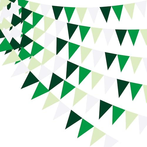 40 Pack 32Ft Green Bunting Banner Party Decorations Triangle Flag Pennant Garland Streamers for Wedding Birthday Baby Shower Engagement Carnival Picnic Outdoor Garden Hanging Festivals Decor Supplies