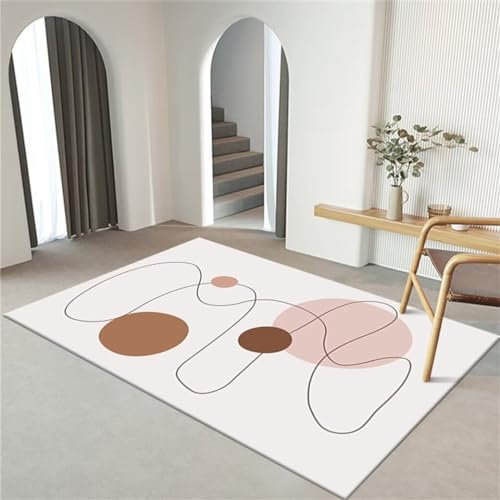 QGYFRE Teppich Nach Mass Küchenteppich Waschbar rutschfest Waschbarer Kinderteppich mit schlichtem Liniendesign Wohnzimmer groß 180x250CM Sahne Mädchen Kinderzimmer