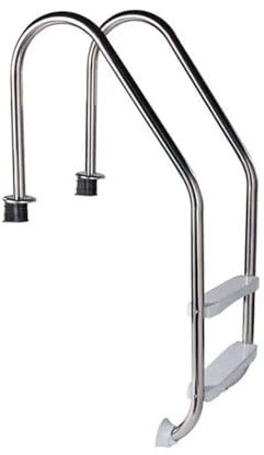 poolomio® Poolleiter Edelstahl Easy Entry Standard 2-stufig für Pools über 0,90 m Höhe | Schwimmbadleiter mit Anti-Rutsch-Stufen | V2A Edelstahlleiter hochglanzpoliert, belastbar bis 120 kg