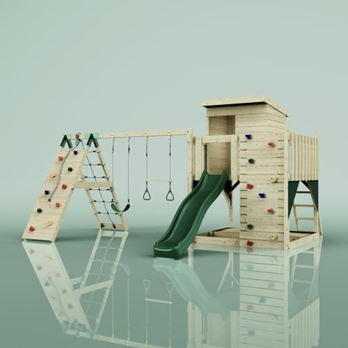PolarPlay Spielturm Frida aus Holz in Grün Trapezstange