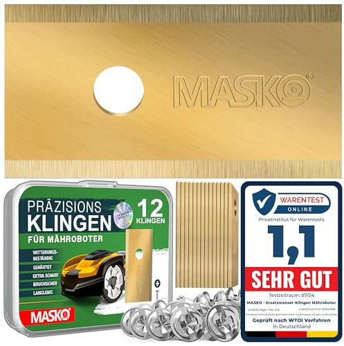 MASKO® Lames de Rechange pour Tondeuses-Robots | Lames de Tondeuses universelles y compris vis Innovantes | Revêtement en Titane | Compatible avec Worx - 12 pièces