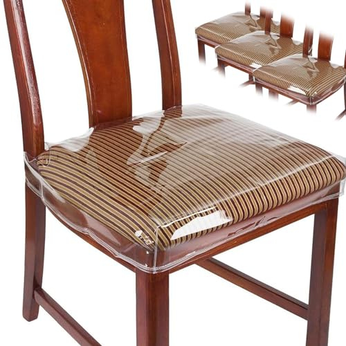 4 Pack Plastic Chair Covers for Dining Room, Transparent PVC Dinning Chair Covers, Waterproof Seat Covers, Easy to Clean Chair Protectors for Chairs Seats