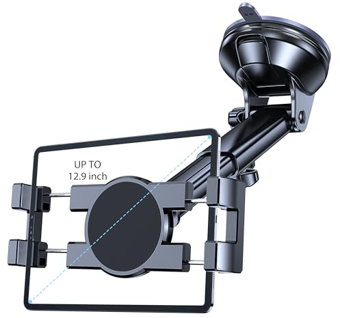 Coolpow Soporte Tablet Coche【Potencia de succión Superior】 Rotación de 360 Soporte Tablet Ventosa Parabrisas y Salpicadero, Compatible con iPad/Galaxy Tab/iPhone/Phones y Tablets de 4,7 a 12,9''