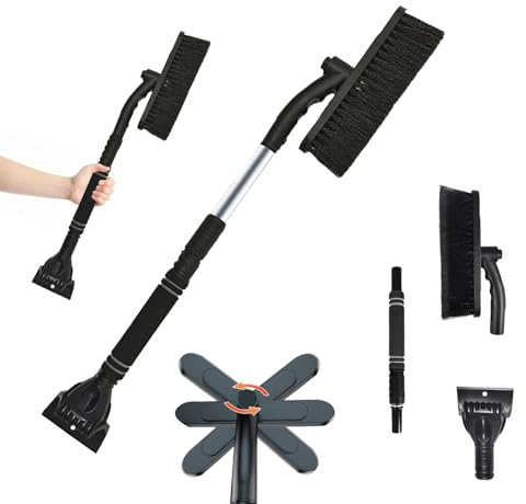May Huang Auto Eiskratzer mit Besen, 3 in1 Auto Reinigungsbürste Eiskratzer Schneebesen mit 360 Grad Bürstenkopf, Auto Schneebürste Schneekratzer mit Schaumstoffgriff (Schwarz)