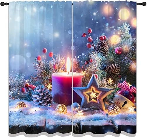 Vorhang Blickdicht 3D Weihnachten Muster Ösenschal - 2 Stücke Verdunklungsvorhänge Mit Ösen Kinderzimmer Schlafzimmer Schallschutz Vorhang Verdunkelung Gardinen, 140 (B) X 160 (H) cm 9426352361551