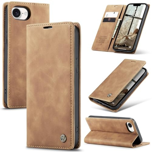 owlhold Handyhülle iPhone 17e / iPhone 16e hülle klapphülle Premium PU Lederhülle, RFID Schutzhülle, Faltbare Ständer, Handytasche Kartenfach Standfunktion hülle iPhone 17e / iPhone 16e - Braun