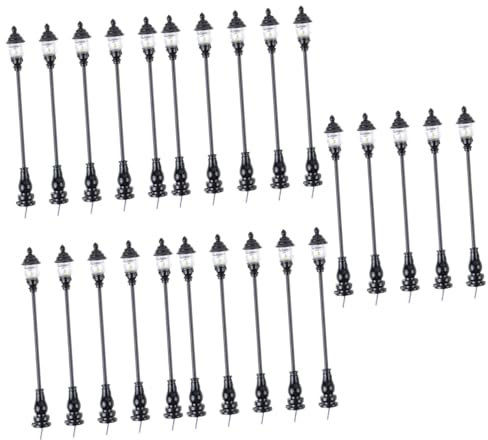 KOMBIUDA 25 STK Modell Gartenleuchte Mini-Hausdekoration Modelleisenbahn Straßenlaternen Sandtisch Dekoration Modellbau Landschaft Mini-Lampenmodell Mini-Parklampe Edelstahl Plus abs Black