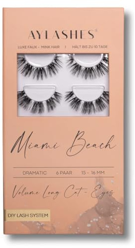 AYLASHES - DIY Wimpernextensions Maxi Box MIAMI BEACH | 6 Paar Wimpern | bis zu 7 Tage Halt | Wimpern DIY Set für zu Hause | künstliche Wimpern | Klebewimpern | Cat eye lashes | lash extension set