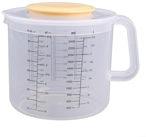 Zilimontt Misurini in vetro, brocche graduate, 2500 ml, ciotola trasparente in plastica, con coperchio graduato, per dosatori per cottura e miscelazione