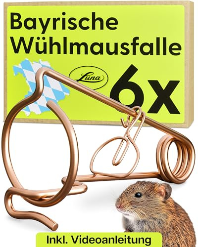 Luna® Bayerische Wühlmausfalle 6X - Made in Austria - Inkl. Videoanleitung | Wühlmausfalle aus verkupfertem Stahl – kein Köder nötig, leichtes Spannen, giftfrei. Inkl. Videoanleitung mit Fangtipps
