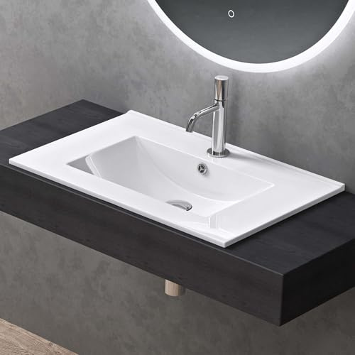 doporro Lavabo à Encastrer Vasque Lave-Mains Rectangulaire Blanc 71x47x18cm