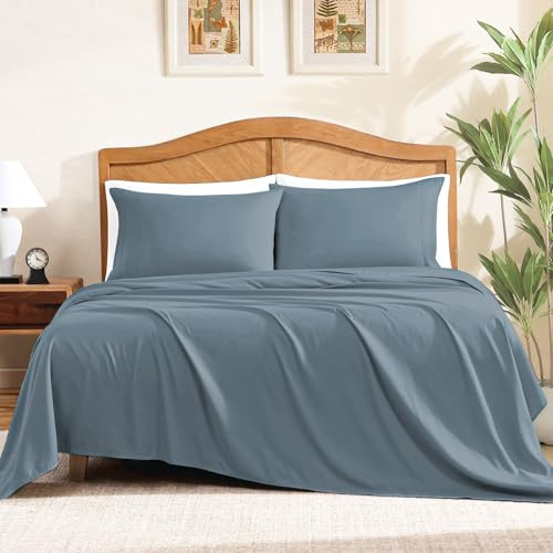 ClevaHome Sheet Set Queen Size, 4-Piece Bedding, Lightweight & Super Soft Easy Care Microfiber– Shrinkage & Fade Resistant Bedding Set with 14'' Deep Pockets (Slate Blue)