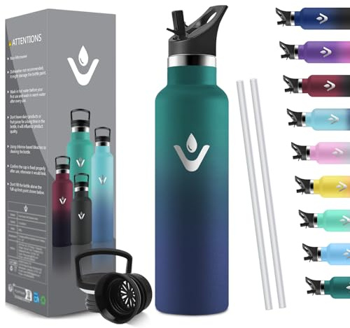 HoneyHolly Trinkflasche Edelstahl, 750 ML BPA-Frei, Thermosflasche, Auslaufsichere Isolierflasche Doppelwandig, Wasserflasche, Thermobecher mit Strohhalm, Trinkflasche Kohlensäure Geeignet