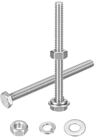sourcing map 10 Set Sechskantmuttern und Schrauben Sortiment Kit, 304 Edelstahl 1/4-20 Zoll Sechskantschrauben mit 1/4 Zoll Muttern und Unterlegscheiben für Bau, Maschinenherstellung