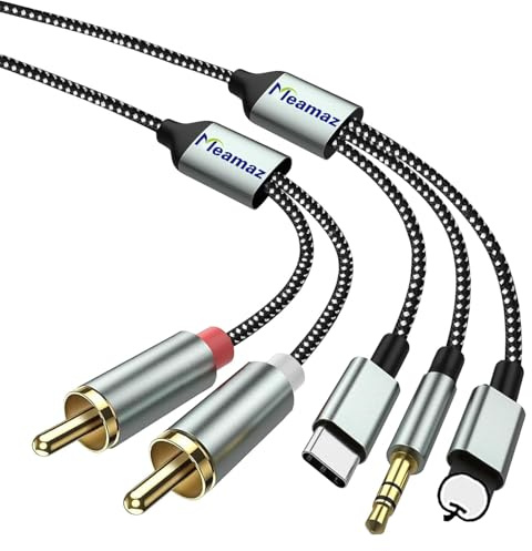 Meamaz 4.26FT 3 in 1 RCA Audio Cable, L-ightning/USB C/3.5mm AUX to 2 RCA Audio Cable, MFi Certified DAC Chip, usb c to r-ca audio cable for i-Phone, Android, Home Theater,Amplifier,Car Stereo,Speaker