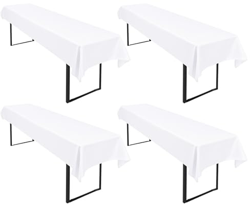 4 Stück Weiß Biertisch Tischdecke 250 x 100cm Wasserfester Polyester Glattgewebtes Biertischtuch Innen und Außen Universelles Tischtuch Fleckenfest Einfach zu Reinigen