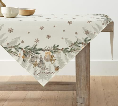 Artoid Mode Bäume Kugel Merry Christmas Weihnachten Tischdecke, Tischwäsche Winter Küche Tisch Dekoration Drinnen Urlaub Party Dekor 120x120 cm