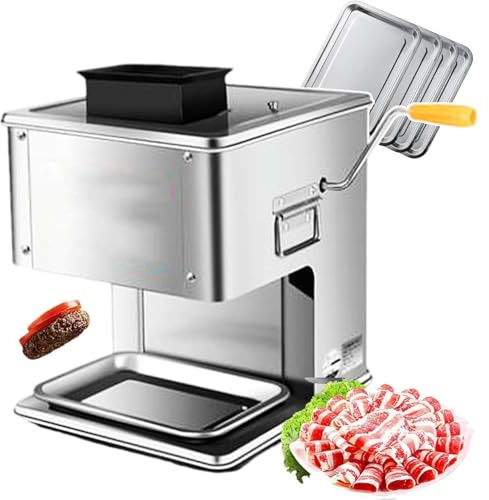 Cortador eléctrico de carne con manivela y patas antideslizantes para rebanadas, tiras y cubos, ideal para cocinas comerciales y domésticas