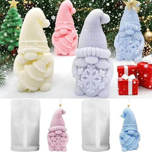 2 Stück Silikonformen Gießformen Weihnachten,Silikonform Weihnachten Wichtel,Weihnachten Kerzenform Silikon,3D Weihnachtsmann Silikonformen Gießformen,Wichtel Gips Zum Gießen für Kerzen,Seife,Handwerk