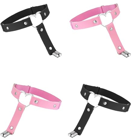 4 Pieces Adjustable Leather Thigh Garter Heart Shaped Leg Garter with Clips Punk Goth Garters for Thigh high Socks for Women and Girls