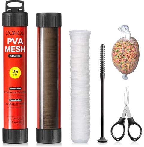 DONQL 5M PVA Mesh Carp Fishing with Scissors, 25MM PVA Bags Carp Fishing, 45 Fast Water Soluble Mesh Bags Refill Bait