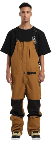 GSOU SNOW Hombres Pantalón de Esquí con Tirantes Salopette de Snowboard - Multi Bolsillos Ligero Impermeable Antiviento Transpirable Cálido