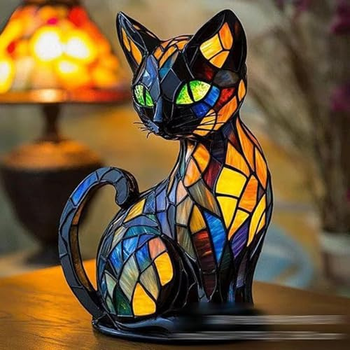 Katzenlampe,Nachtlicht Katze und Hund,Retro Stained Resin Table Lamp,3D handgefertigte Lampe mit Warm Licht Wohndekor Schlafzimmerbeleuchtung für Katzen-Hundeliebhaber Geschenk (cat)