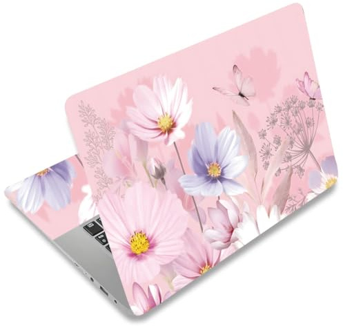 SUPERDANT Pink Flower Laptop Notebook Skin Sticker Flower Butterfliy Cover Decal Laptop Protector Notebook PC Computer Art Protector Universal Notebooks Art Decal Fits 12-15.6 inch